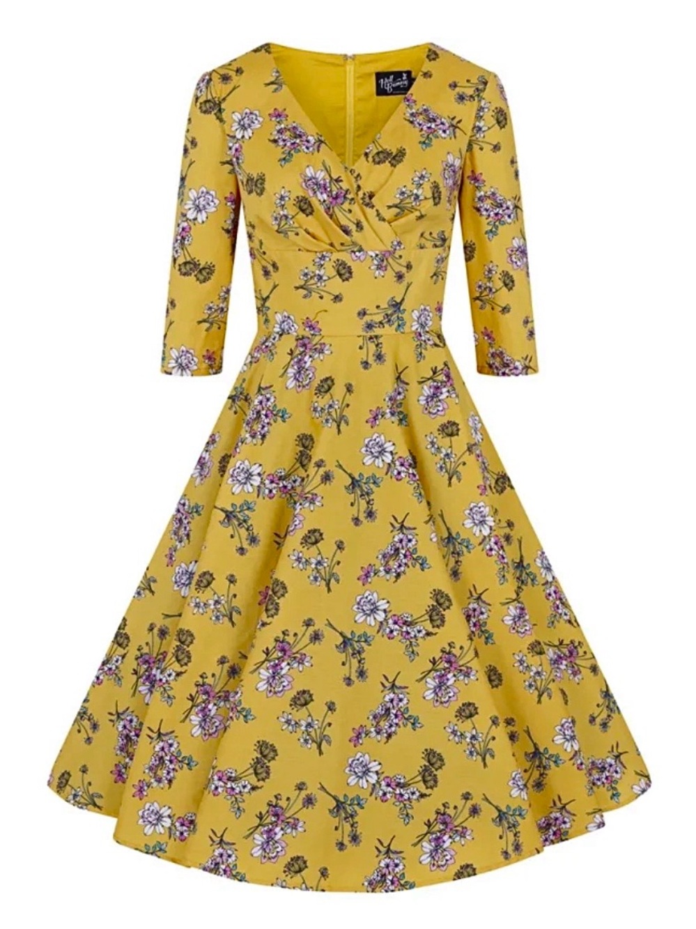 LN WOMENS SMALL (bust 34”) UK 10 HELL BUNNY MURIEL DRESS YELLOW FLORAL